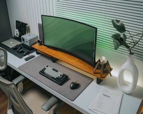 A modern minimalist office desk setup